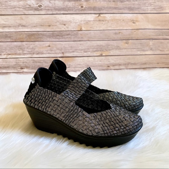 bernie mev. Shoes - Bernie Mev Pewter Lulia Slip On Wedges (Size 38)